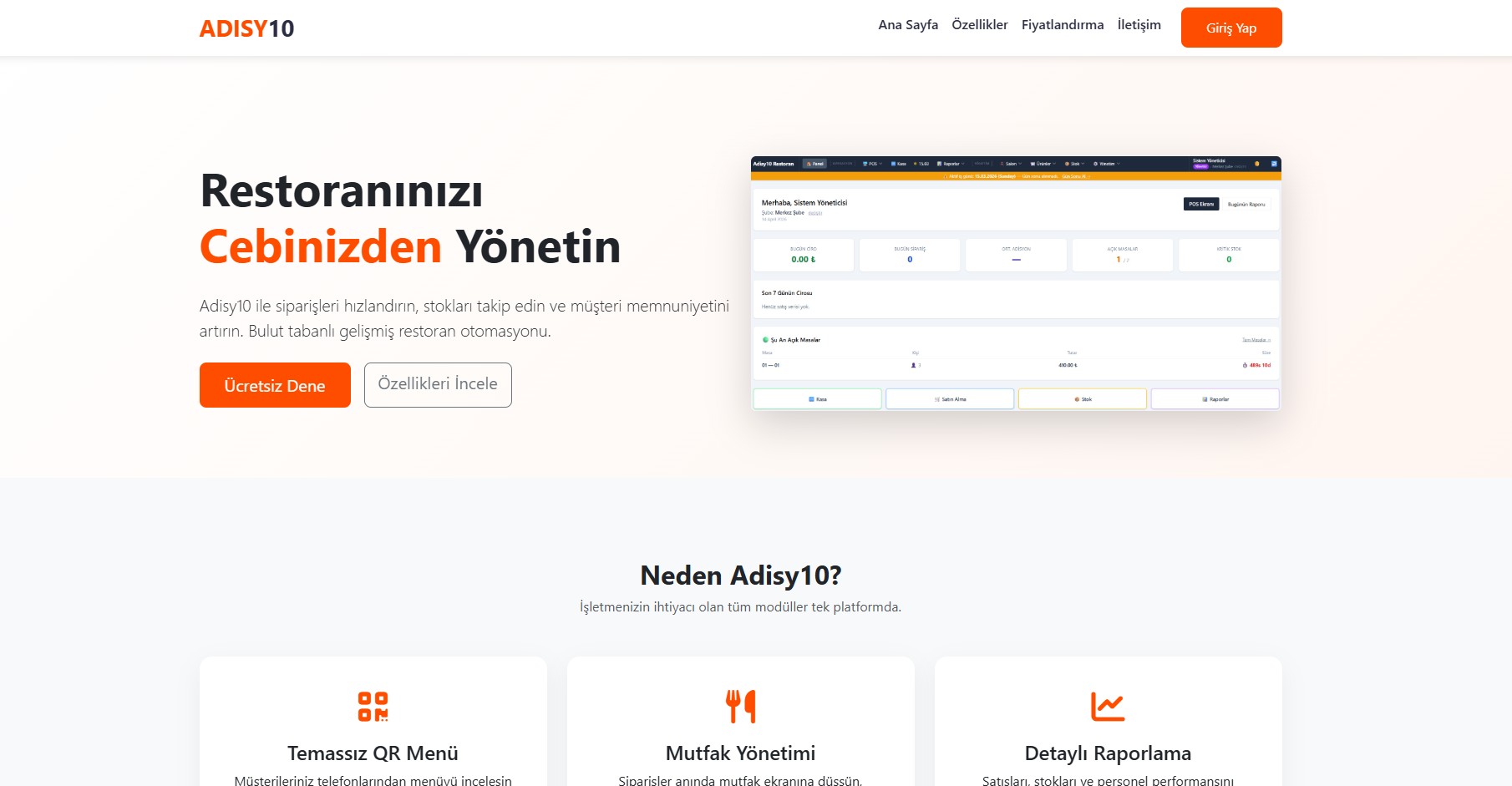 Adisy10 Adisyon ve Sipariş Yönetim Sistemi