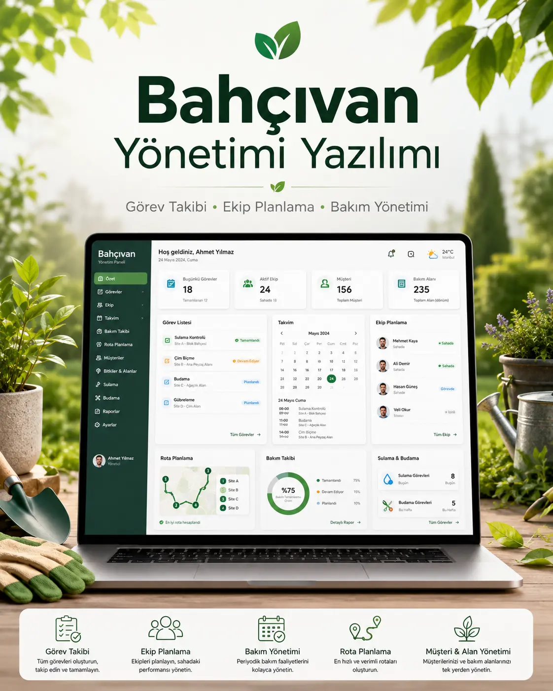 Bahçıvan Yönetimi Yazılımı ve Web Sitesi: Bahçenizi Dijital Ortamda Yönetin